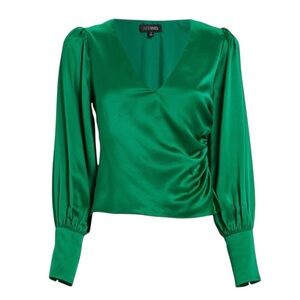 INTERMIX Ashley Emerald Green Silk Satin Long Sleeve Blouse 0